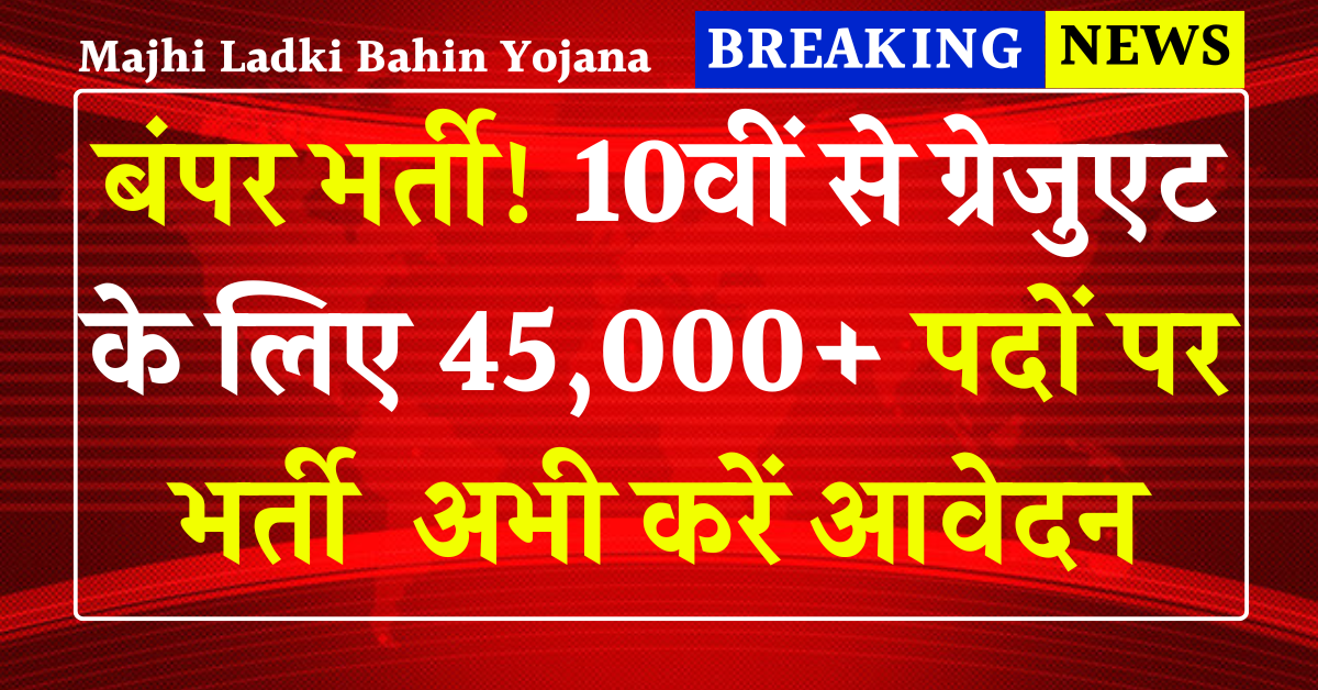 Sarkari Naukri 2025: 10वीं से ग्रेजुएट के लिए निकली बंपर भर्ती 45,000+ सरकारी पदों पर भर्ती, अभी करें आवेदन